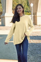 Basic Bae Full Size Ribbed Round Neck Long Sleeve Knit Top Trendsi