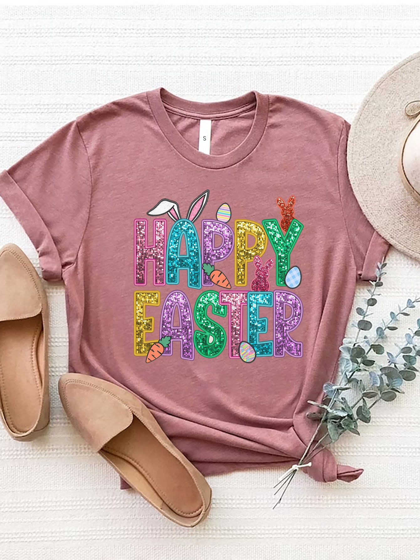 HAPPY EASTER Round Neck Short Sleeve T-Shirt Trendsi