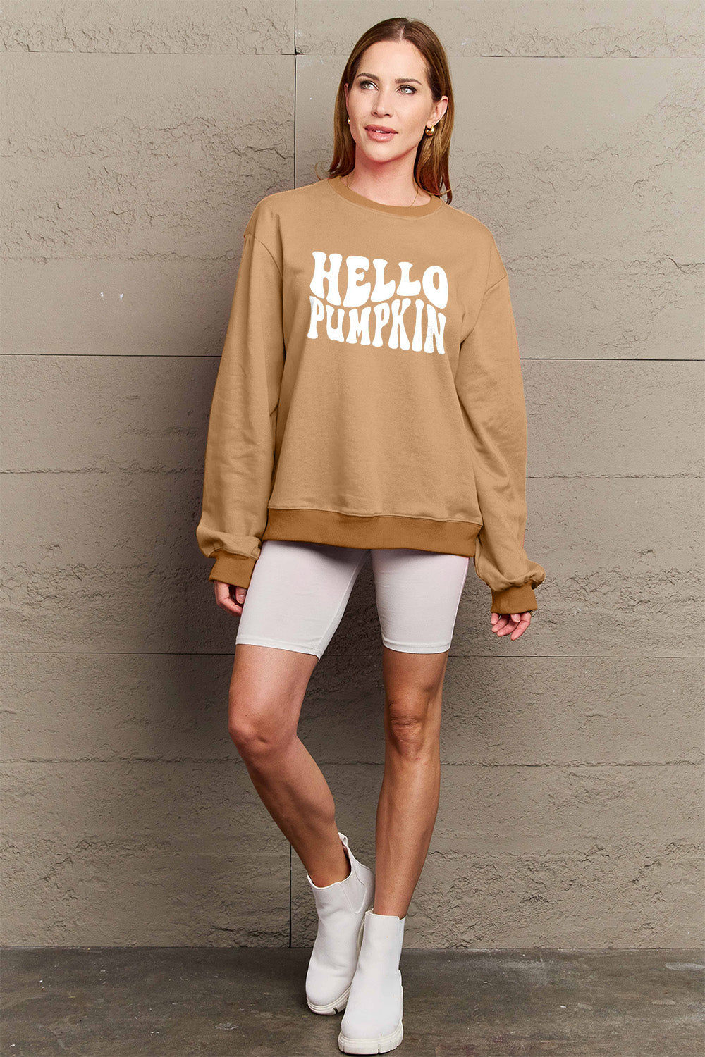 Simply Love Full Size HELLO PUMPKIN Graphic Sweatshirt Trendsi