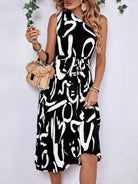 Printed Single Shoulder Tie Waist Dress Trendsi