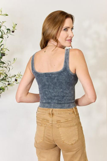 Zenana Washed Ribbed Cropped Tank Trendsi