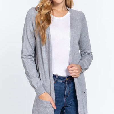 ACTIVE BASIC Open Front Long Sleeve Cardigan Trendsi