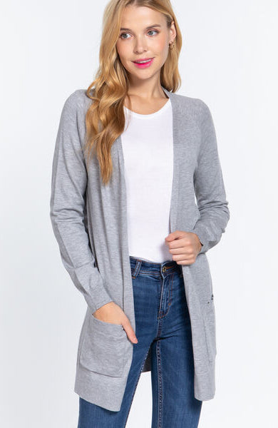 ACTIVE BASIC Open Front Long Sleeve Cardigan Trendsi
