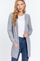 ACTIVE BASIC Open Front Long Sleeve Cardigan Trendsi