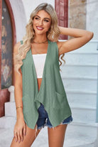 Eyelet Open Front Sleeveless Cardigan Trendsi