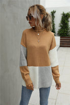 Color Block Round Neck Dropped Shoulder Sweater Trendsi