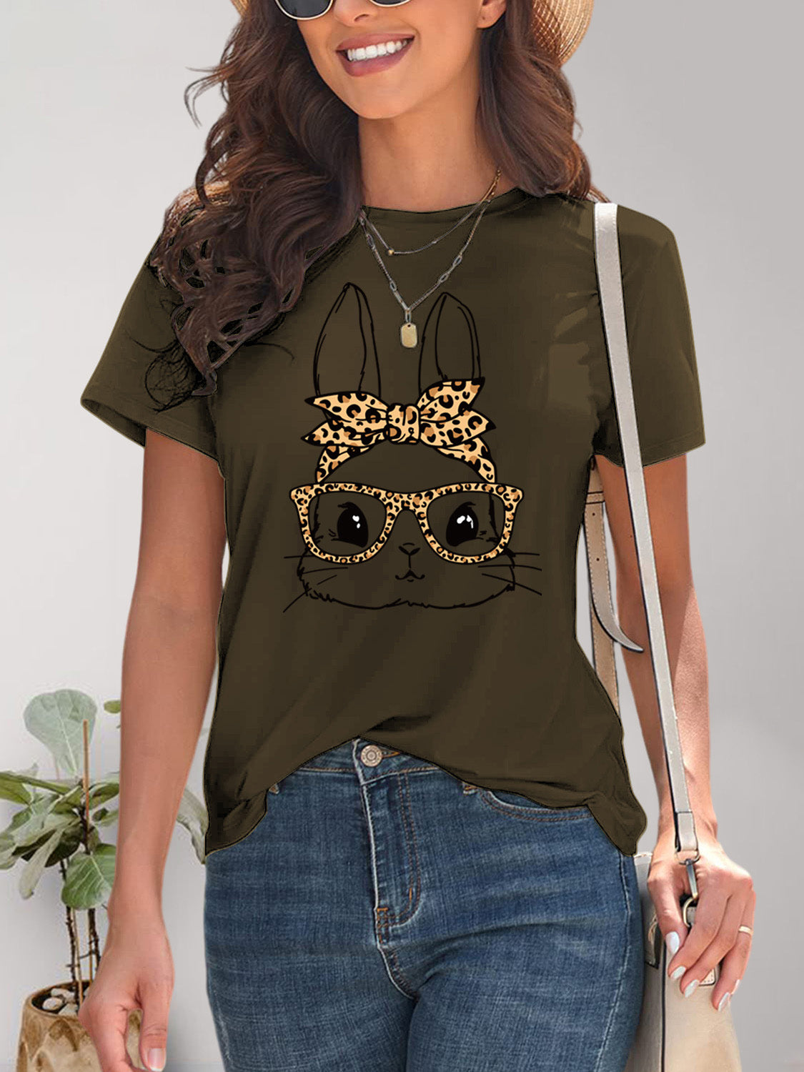 Rabbit Graphic Round Neck Short Sleeve T-Shirt Trendsi