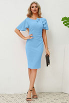 Slit Round Neck Flutter Sleeve Dress Trendsi