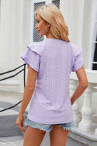 Eyelet Notched Short Sleeve T-Shirt Trendsi