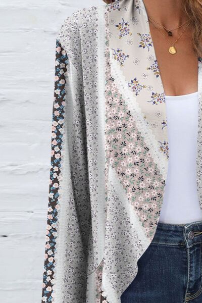 Printed Open Front Long Sleeve Cardigan Trendsi