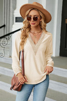 V-Neck Long Sleeve Blouse Trendsi