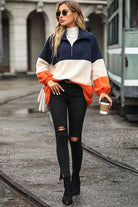 Color Block Quarter Zip Sweatshirt Trendsi