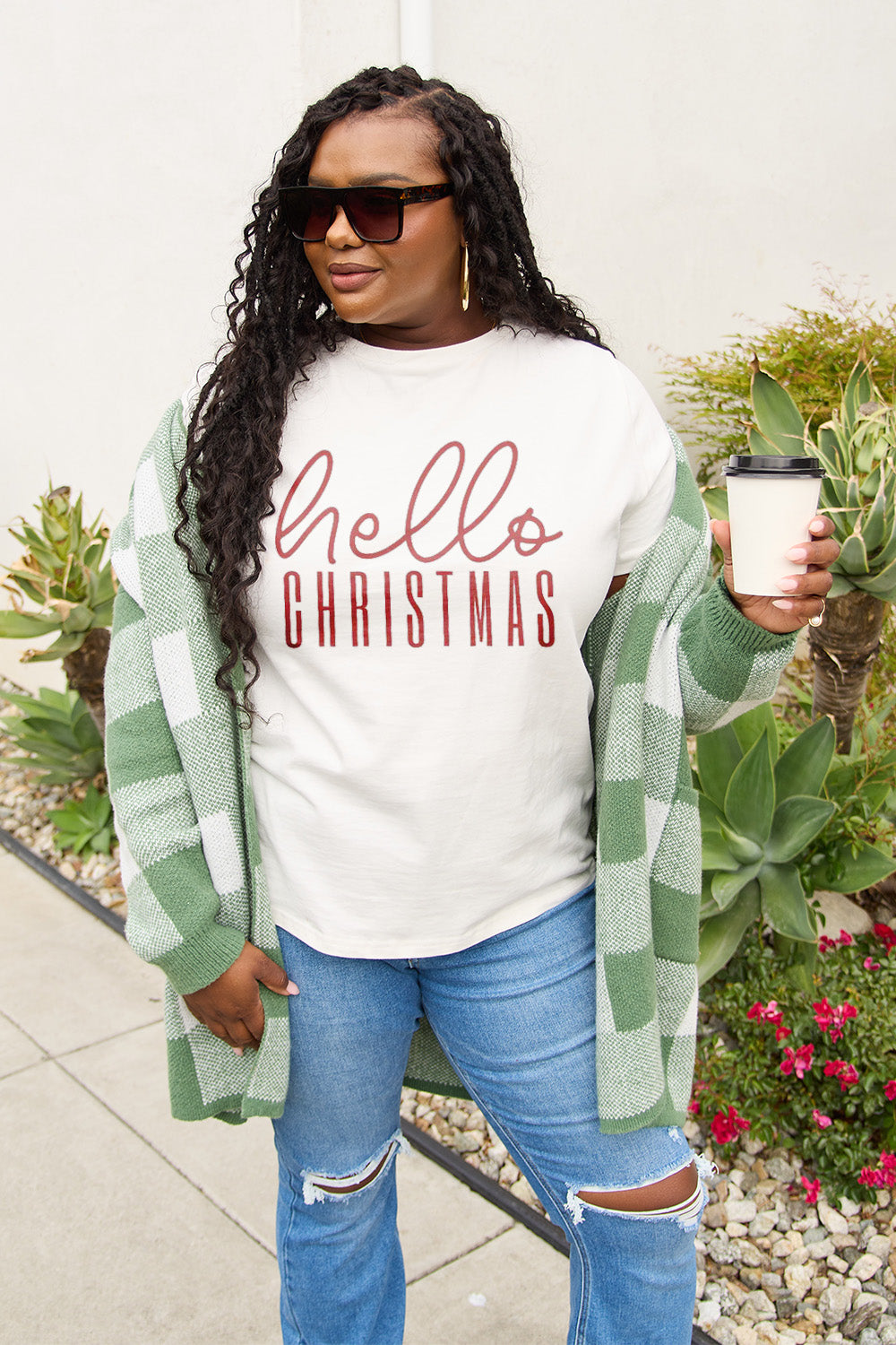 Simply Love Full Size HELLO CHRISTMAS Short Sleeve T-Shirt Trendsi