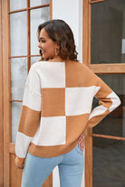 Color Block Round Neck Dropped Shoulder Sweater Trendsi