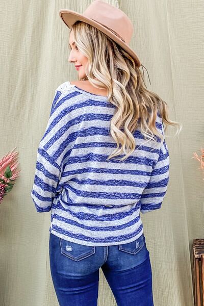 And The Why Striped Lace Detail V Neck Top Trendsi