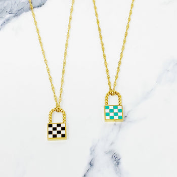 Checkered Locket Necklace Ellisonyoung.com