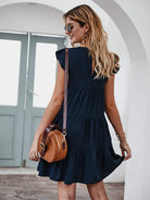 Ruffled Round Neck Cap Sleeve Mini Dress Trendsi