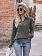 Decorative Button Johnny Collar Long Sleeve Blouse Trendsi