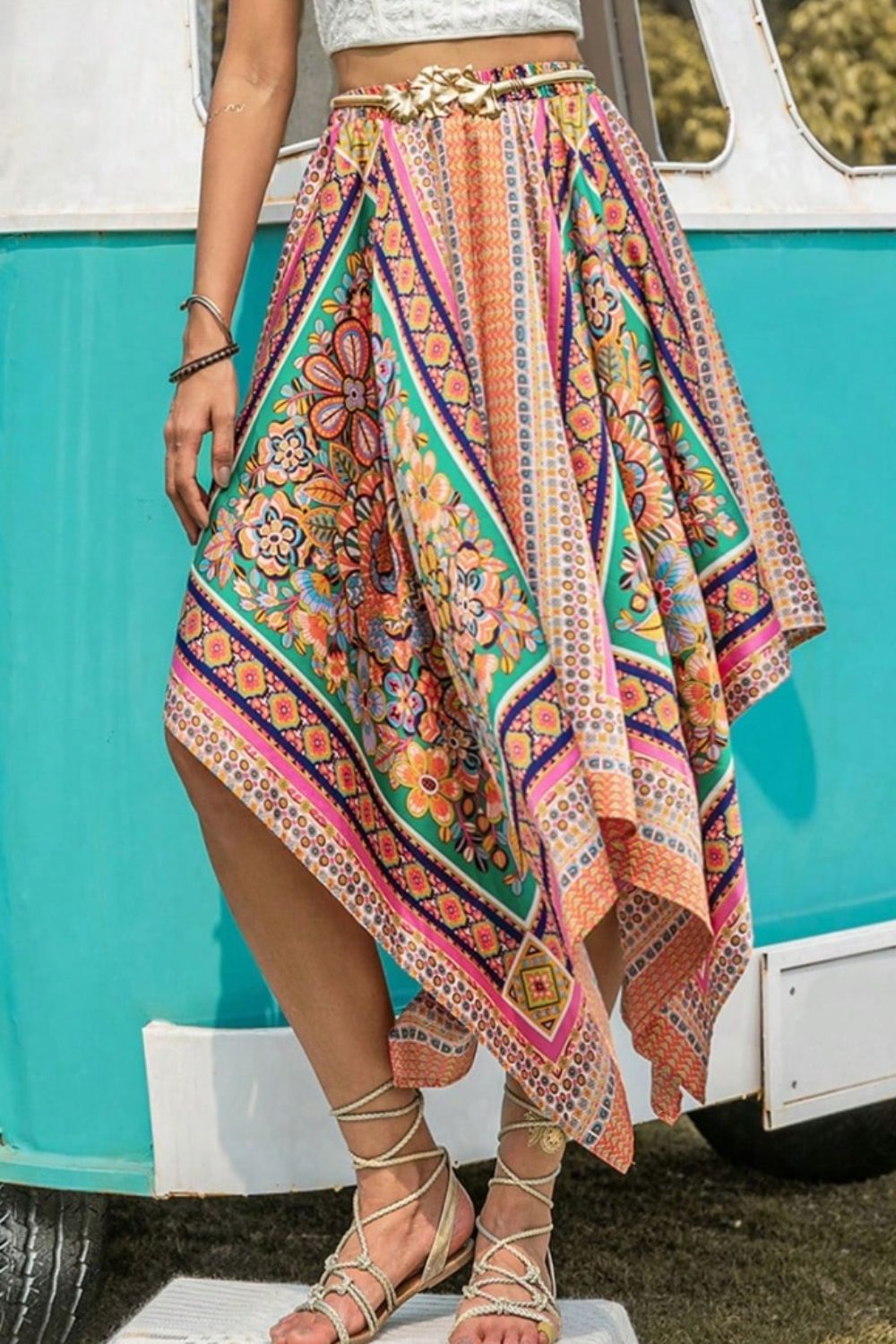 Printed High Waist Handkerchief Hem Skirt Trendsi