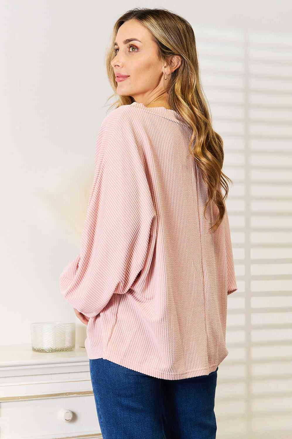 Double Take Ribbed Long Sleeve Top Trendsi