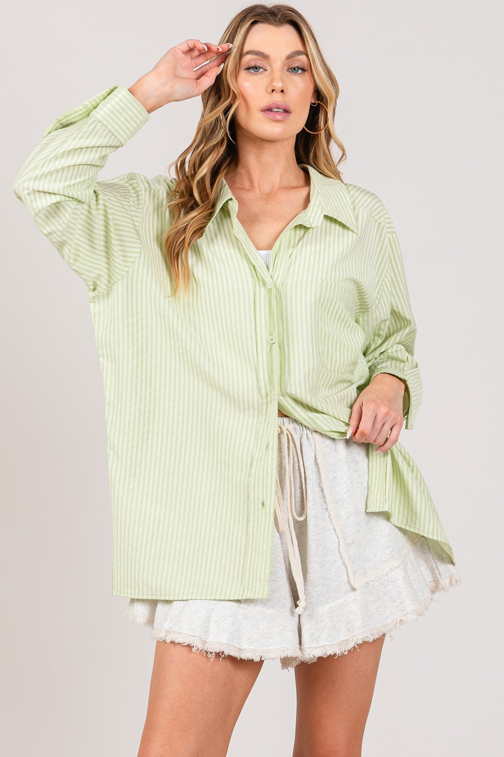 SAGE + FIG Striped Button Up Long Sleeve Shirt Trendsi