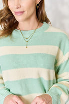 Sew In Love Full Size Contrast Striped Round Neck Sweater Trendsi