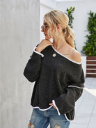 Boat Neck Dropped Shoulder Sweater Trendsi