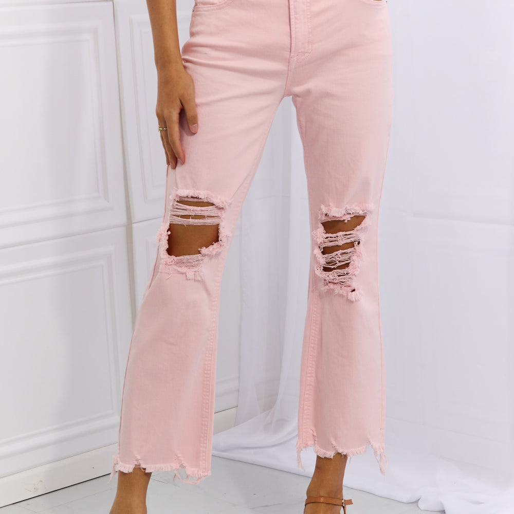 RISEN Miley Full Size Distressed Ankle Flare Jeans Trendsi