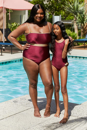 Marina West Swim Wave Break Contrast Trim One-Piece in Wine Marina West Swim