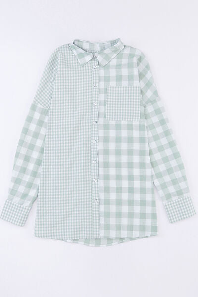 Pocketed Plaid Dropped Shoulder Shirt Trendsi