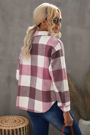 Plaid Button Up Dropped Shoulder Jacket Trendsi