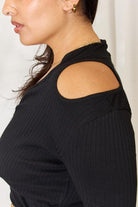 Culture Code Full Size Ribbed Surplice Cold Shoulder Top Trendsi