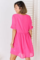 Zenana Swiss Dot Rolled Short Sleeve Babydoll Dress Trendsi