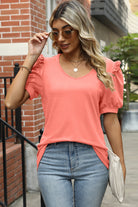 Ruffled V-Neck Short Sleeve T-Shirt Trendsi