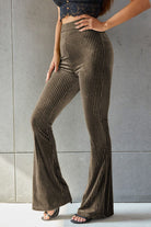 Ribbed High Waist Flare Pants Trendsi