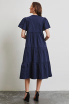 HEYSON Full Size Cotton Poplin Ruffled Tiered Midi Dress Trendsi