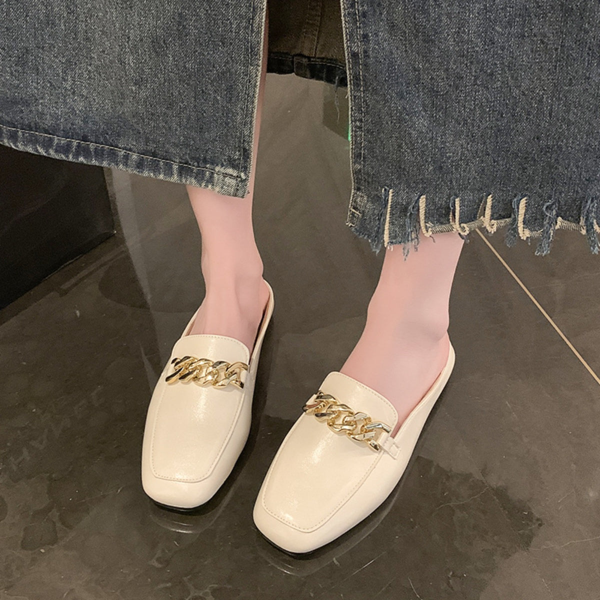 PU Leather Square Toe Flat Loafers Trendsi