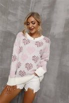 Heart Pattern Round Neck Long Sleeve Sweater Trendsi