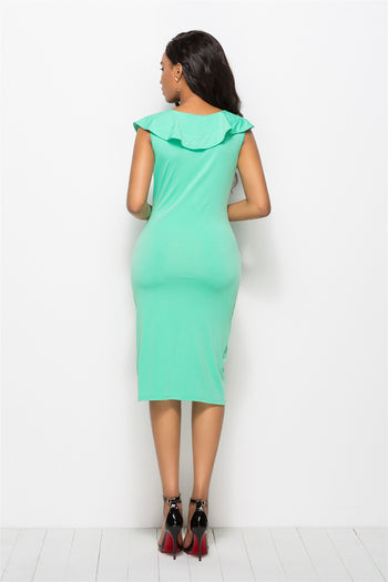 Ruched Ruffled Cap Sleeve Dress Trendsi