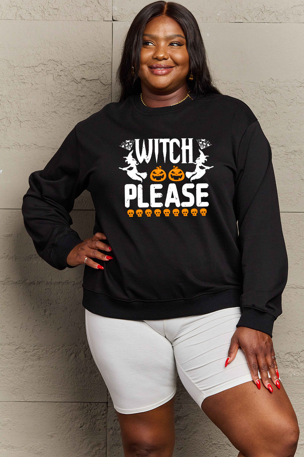 Simply Love Full Size WITCH PLEASE Graphic Sweatshirt Trendsi