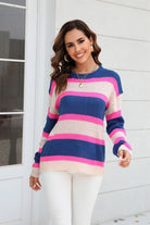 Color Block Round Neck Dropped Shoulder Sweater Trendsi