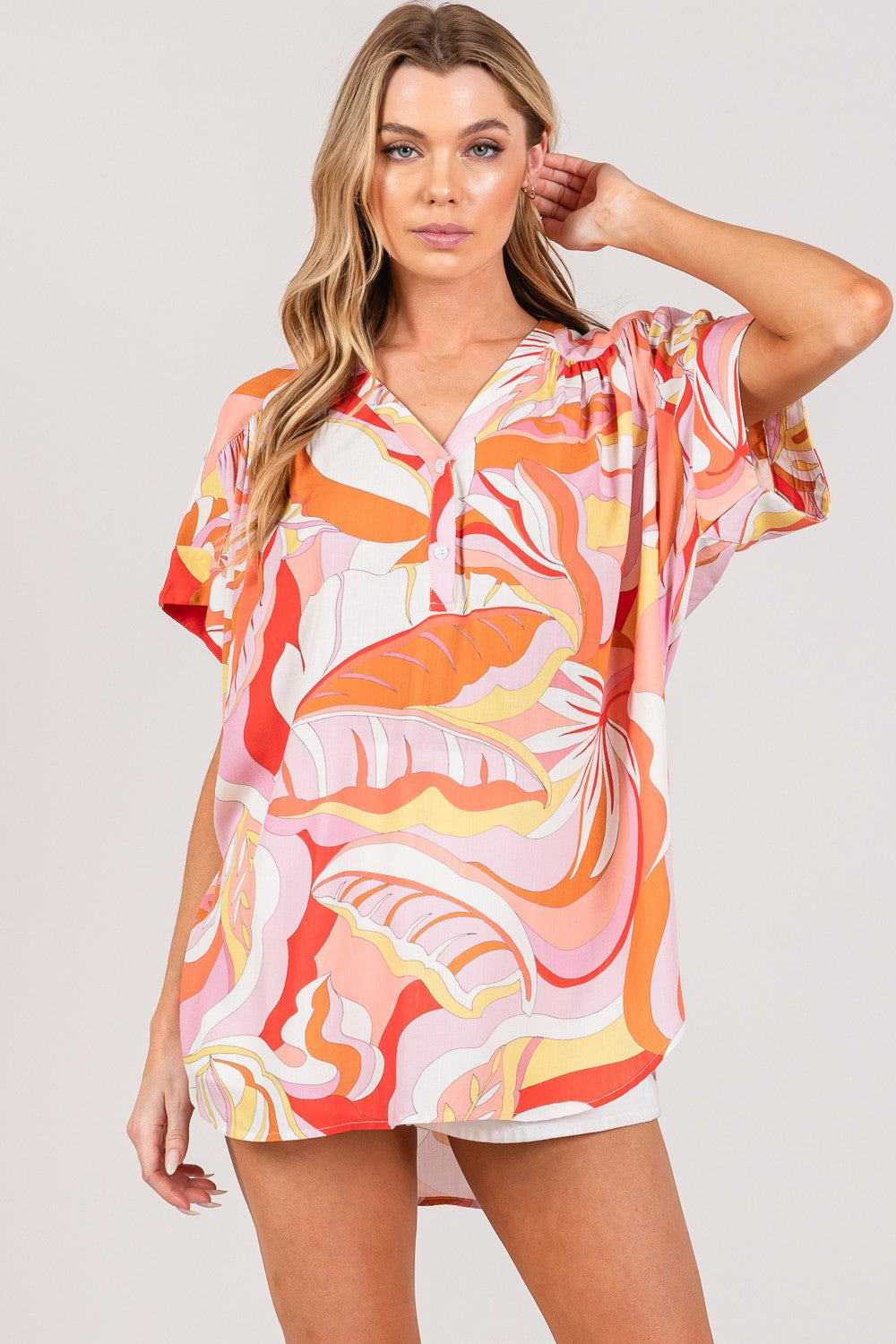 SAGE + FIG Abstract Print Half Button Blouse Trendsi