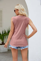 Contrast Eyelet V-Neck Tank Trendsi