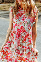 Ruffled Printed Mock Neck Dress Trendsi