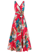 Slit Tied Printed Surplice Dress Trendsi