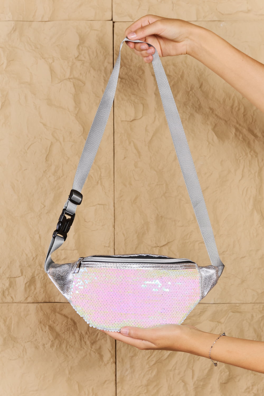 Fame Festival Baby Sequin Front Single Zipper Fanny Pack Trendsi