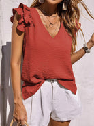 Ruffled V-Neck Cap Sleeve Blouse Trendsi