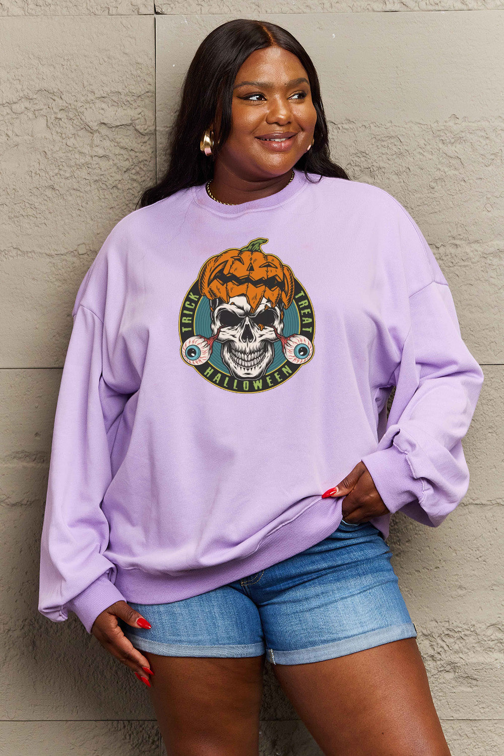 Simply Love Full Size Skull Graphic Sweatshirt Trendsi