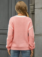 Contrast Round Neck Dropped Shoulder Sweater Trendsi