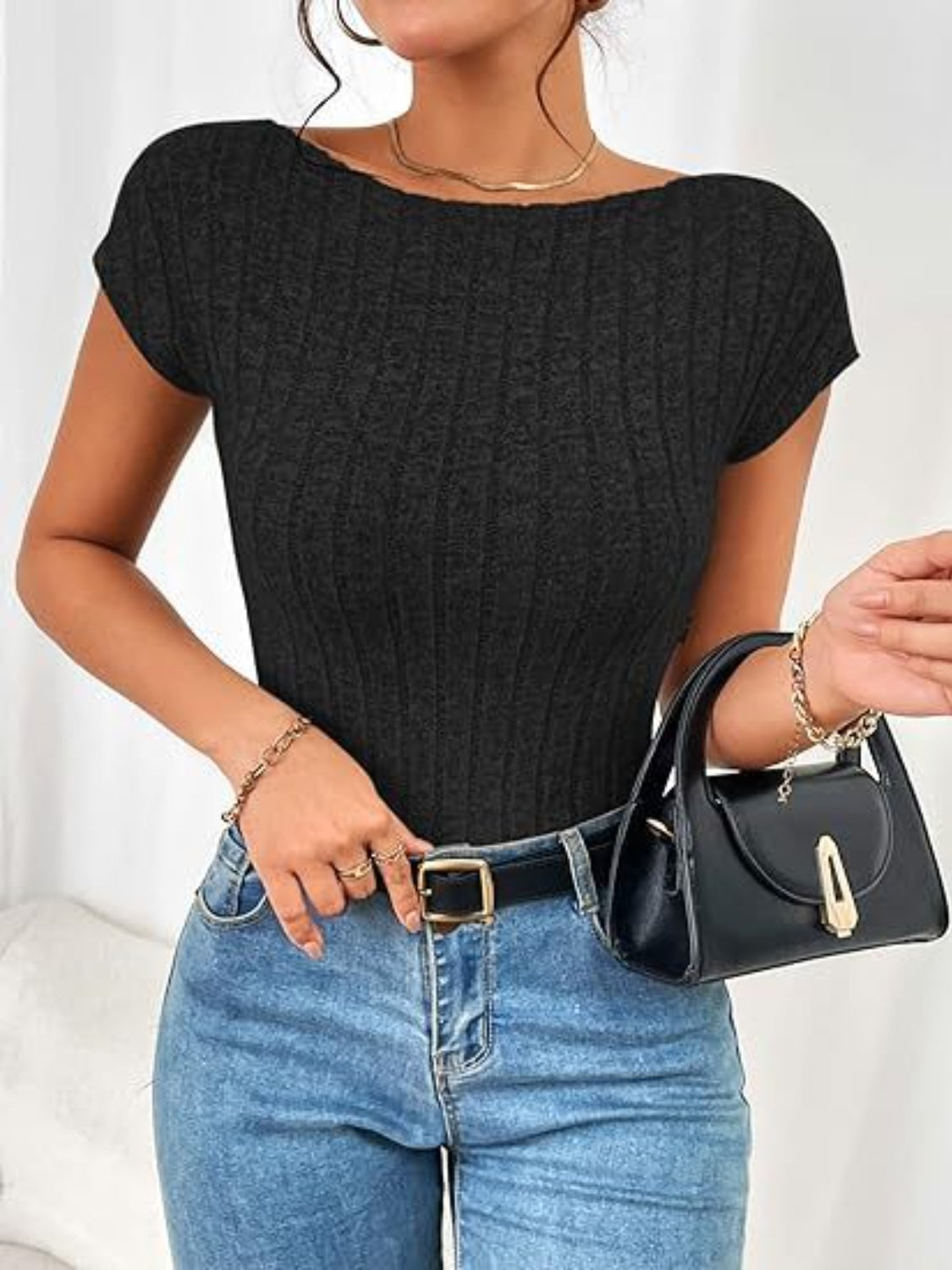 Backless Short Sleeve T-Shirt Trendsi